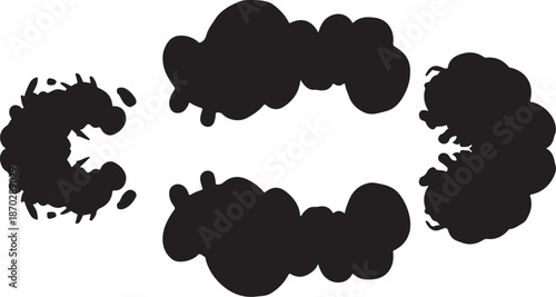 Black ink splatter shapes on white background