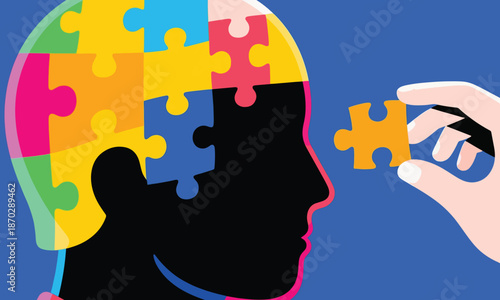 Human Head With Brain Puzzle Illustrator Artwork Creative Design Template 