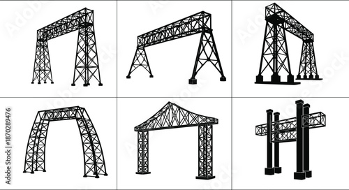 Electricity transmission towers, high-voltage pylons, power grid infrastructure, silhouette structures, energy distribution, engineering design, rural utility poles, overhead lines, voltage network