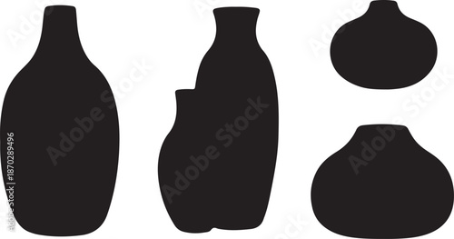 Set of black vase silhouettes on white background