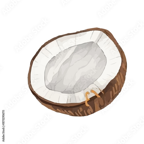 Slice coconut tropical drink white background