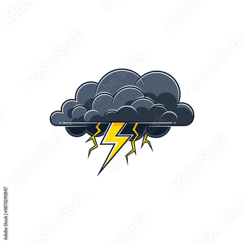 Stylized icon of an ominous dark cloud with fierce lightning bolts, effectively conveying the powerful concept of a thunderstorm and the electrical energy of severe weather