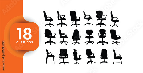 Collection of 18 Office Chair Icons and Silhouettes