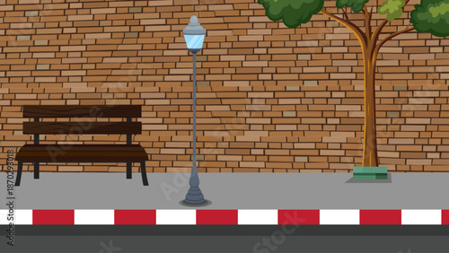 Roadside Footpath Wall Bench Land Sidewalk Background Vector