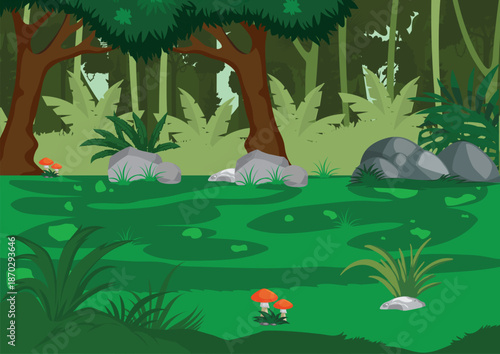 Tropical Forest Landscape Illustration Jungle Background Vector