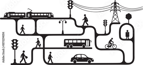 Urban Transportation System with Various Vehicles and Pedestrians