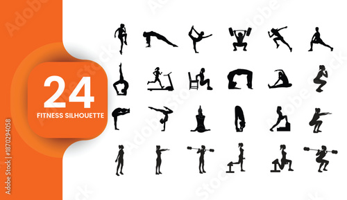 Collection of 24 Fitness and Yoga Exercise Silhouettes