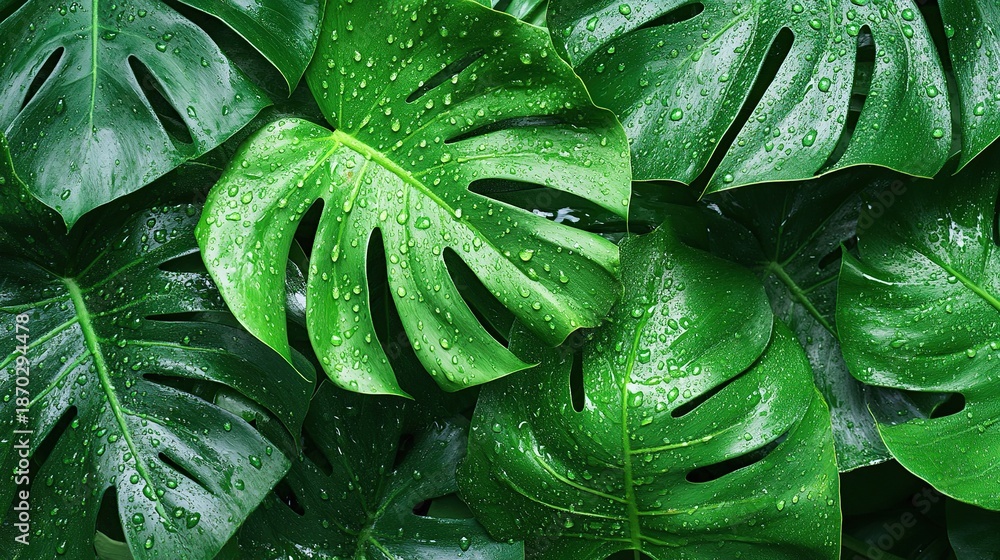 Fototapeta premium Close Up of Wet Lush Green Leaves
