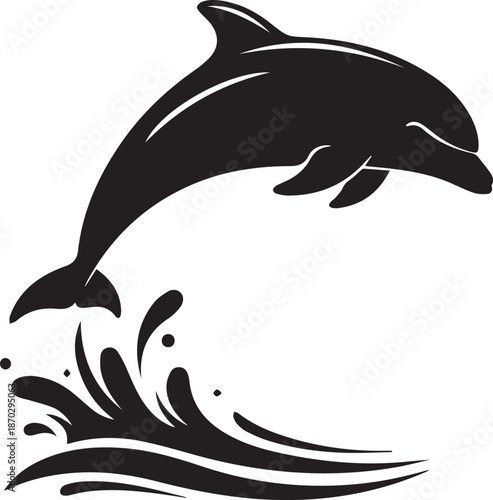 Dolphin Jumping Silhouette Over Ocean Waves