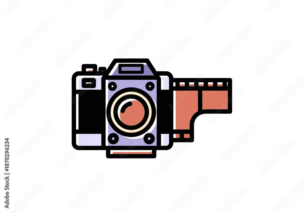 Fototapeta premium Stylized illustration of a vintage camera with film extending from the side