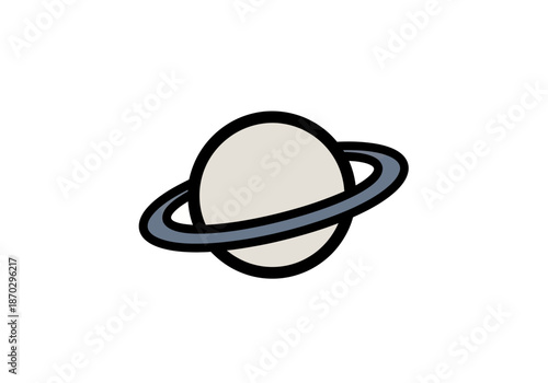 Stylized illustration of a pale planet with bluegray rings on a white background