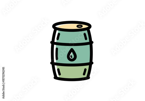 Stylized oil drum icon with a droplet symbol on a white background