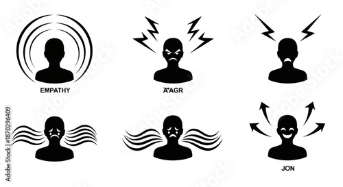 Captivating icons illustrating diverse human emotions and states of mind for engaging visual storytelling and impactful presentations