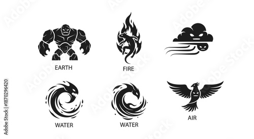 Dynamic elemental symbols representing earth fire water and air for powerful design concepts