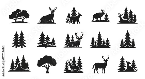 Stunning collection of deer and forest silhouettes evoking nature's tranquility and wild beauty for your next project