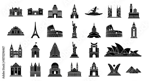 Iconic global landmarks collection showcasing architectural marvels and travel destinations for modern design inspiration