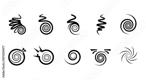 Dynamic and modern spiral graphic elements collection showcasing creative abstract shapes for design projects