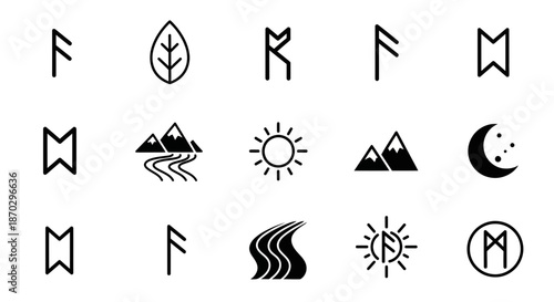Discover ancient runes, nature's elements, celestial bodies, and powerful symbols for your next creative project or design concept.