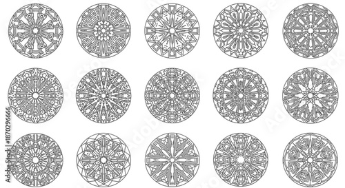 Stunning collection of intricate circular geometric patterns, perfect for creating elegant designs and adding decorative flair to any project.