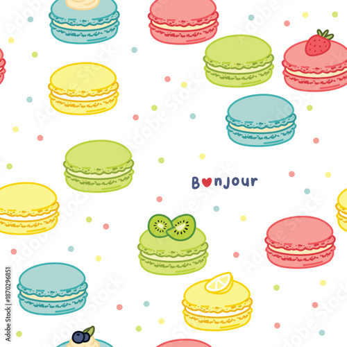 Cute Colorful Macaron Pattern with Fruit Toppings