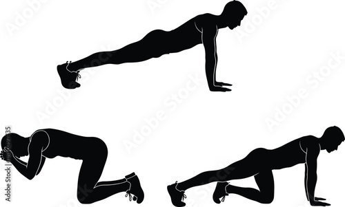 Silhouette of a Man Performing Mountain Climbers Exercise in Plank Position Transitioning to Physical Exhaustion and Mental Burnout Illustration