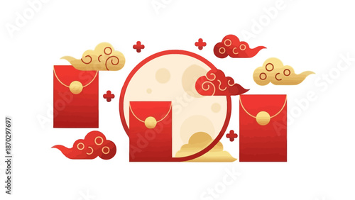 Red Envelopes with Gold Coins and Symbols.