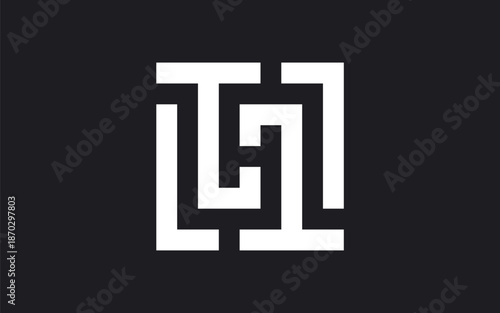 Bold monogram logo featuring the letters HLT, LTH, or HTL arranged within a maze-like square line design. With its geometric, minimalist, and modern structure, it's best for fashion, real estate, etc.