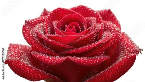 A close-up of a beautiful red rose with water droplets on its petals