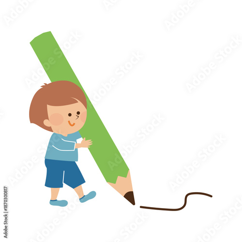 鉛筆を持つかわいい男の子　イラスト素材