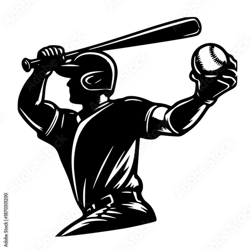 baseball player hitting ball , vector illustration of a baseball player , silhouette of a baseball player 
