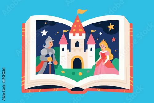 An Open Book With A Royal Fantasy Story Illustrator Artwork Creative Design Template 