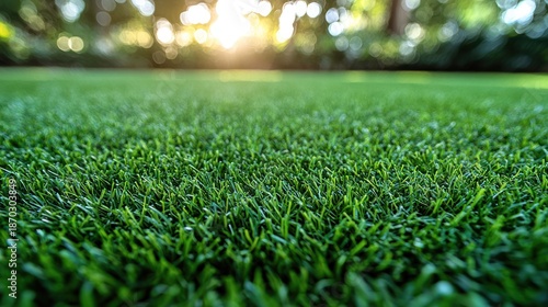 Lush green artificial turf lawn