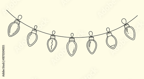 Simple hand-drawn string of festive holiday lights in a doodle or sketch style on a soft, light yellow background for decoration.