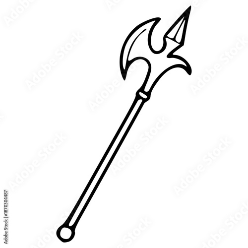 traditional knight guard halberd outline illustration for branding
