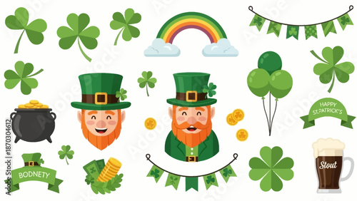 Celebrating Saint Patrick's Day with Leprechauns, Shamrocks, and Beer in a Festive Atmosphere