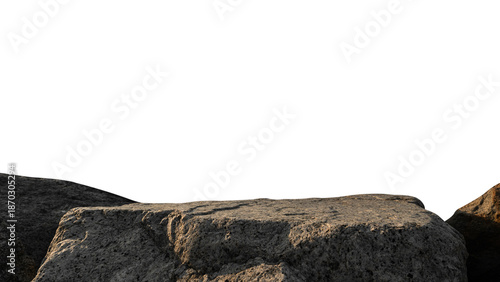 Rock Podium ground shape, Stone mountain isolated white Backgrounds, Cliff granite mountain natural well stage stand podium Display Products presentation, clipping path