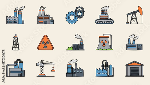 Collection of Industrial Factory Icons and Symbols.