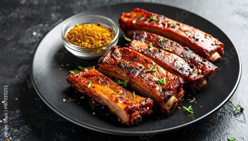 Delicious grilled pork ribs seasoned to perfection, ready to be savored for a gourmet meal experience