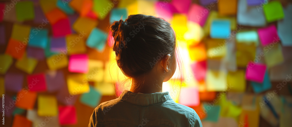 Obraz premium kid with colorful sticky notes background