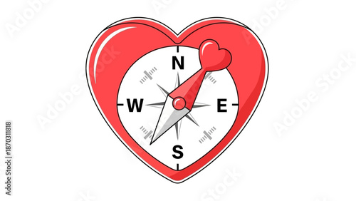 Heart-shaped compass with arrow symbolizing love and direction