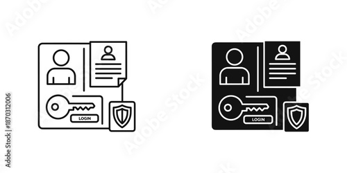 Black and white login security with key and shield