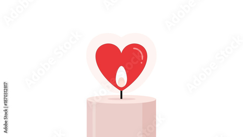 Heart-shaped candle flame on minimalist pink cylinder base