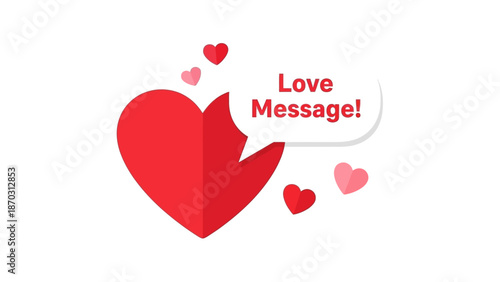 Red heart with love message and floating smaller hearts