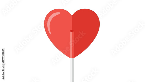 Red heart-shaped lollipop isolated on white background