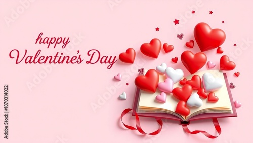 Happy valentine's day with hearts in a book