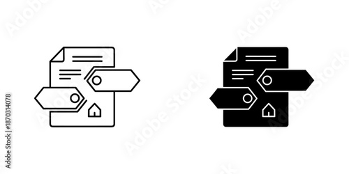 Two documents with house and key in white and black