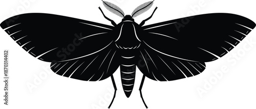 Black Moth Silhouette Vector Illustration of Night Butterfly for Gothic Tattoo Design Witchy Occult Aesthetic Magic Isolated on White Background