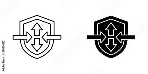 Two Hexagonal Symbols with Arrows and Horizontal Line