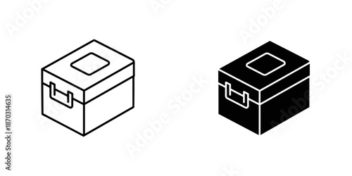 Two Isometric Boxes with Handles and Lids in White and Black