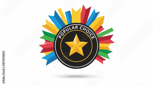 Popular Choice Award Star Badge with Colorful Ribbons.